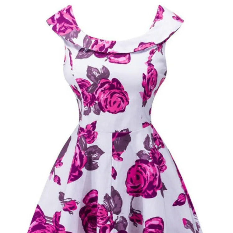 BRIGITTE | Dames Midi-Jurk Met Bloemenprint, Boothals & Uitlopende Snit – Romantisch, Fris & Vrouwelijk Tijdloos