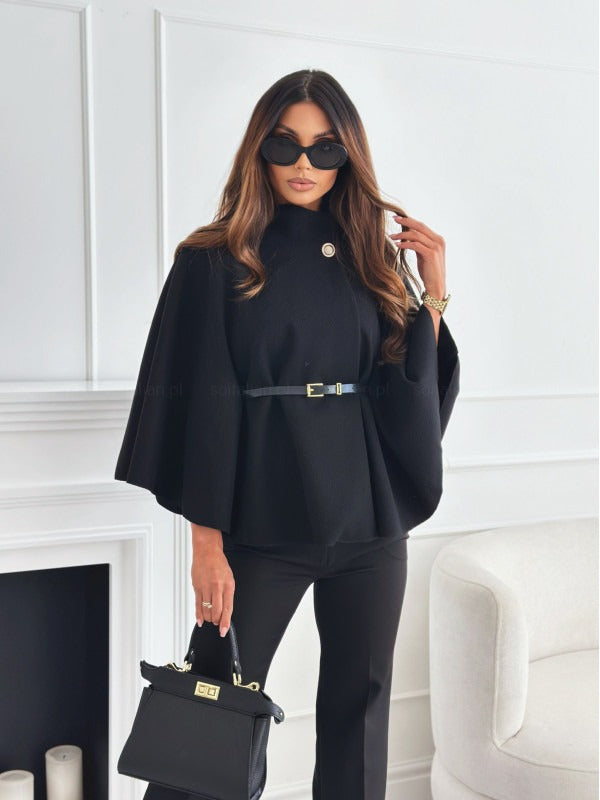 Dames Cape Coat Met Hoge Hals & Ceintuur – Chique & Flatterend