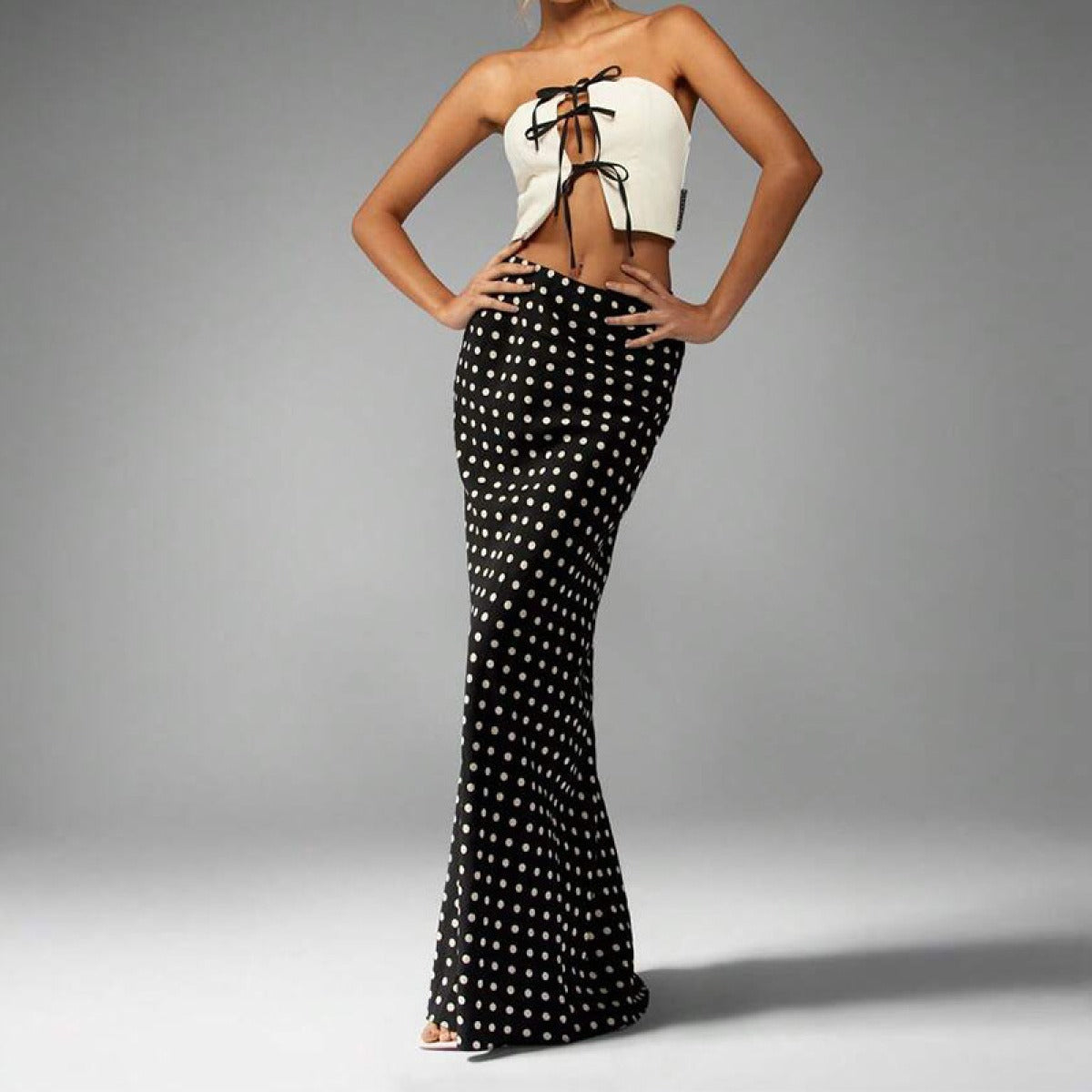 KARLA | Lange Viscose Damesrok met Bolletjesprint – Elegant, Vrouwelijk & Tijdloos
