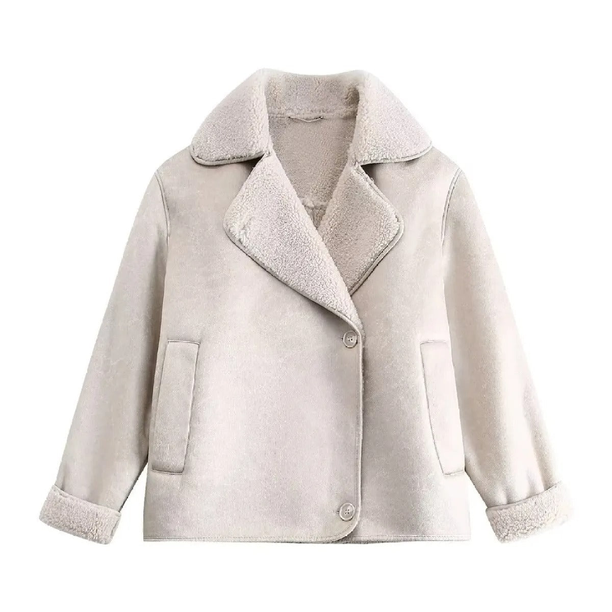 CLOE | Korte Damesjas Met Bonteffect En Schapenvacht Voering – Warm, Vintage & Perfect Voor de Koude Dagen