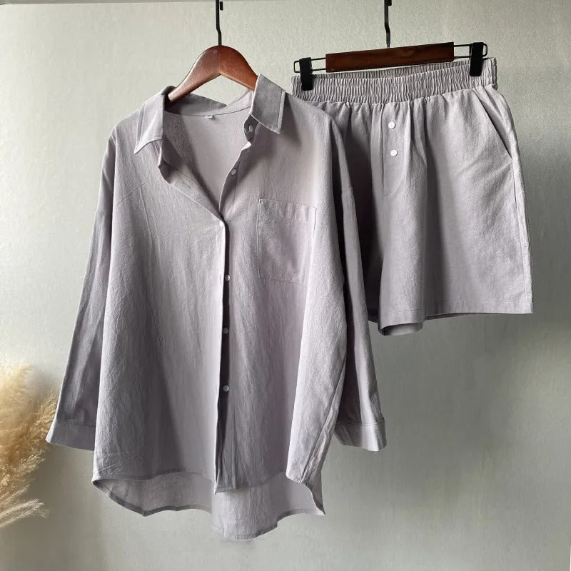 CAMILA | Casual Luchtige Linnen Katoen Dames Set – Luchtig, Comfortabel & Tijdloos Verfijnd