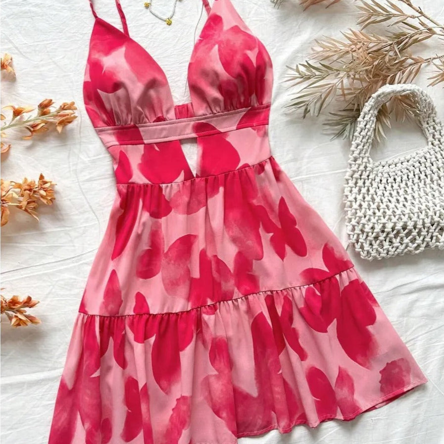 ENARA | Kort Damesjurkje Met Dierenprint & Geplooide Bandjes – Luchtig, Vrouwelijk & Perfect Voor Zomerse Outfits