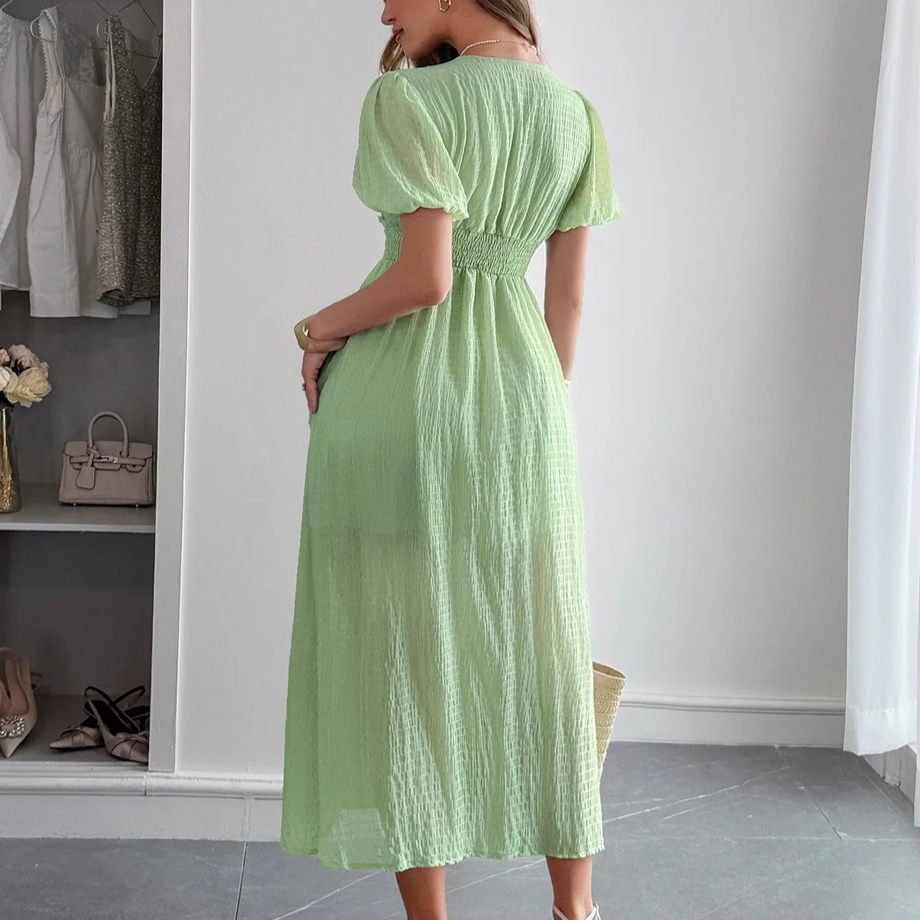 DALIA | Lange Damesjurk met Gekruiste V-Hals & Split – Tijdloze Klasse voor Elke Elegante Gelegenheid