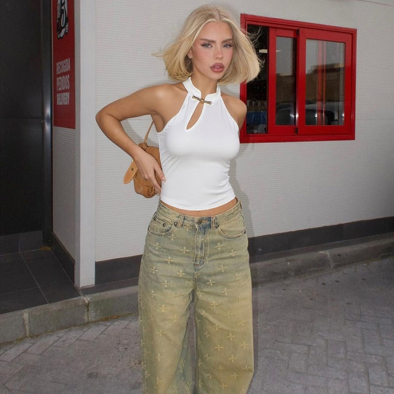 INDIRA | Dames Haltertop Zonder Mouwen Met Hoepelhals – Nauwsluitend, Elegant & Edgy