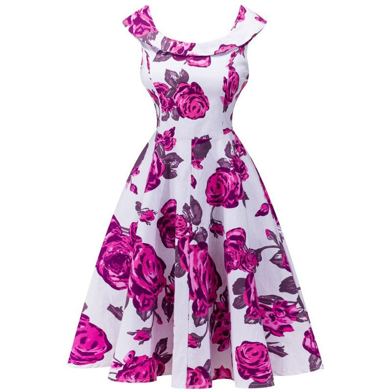 BRIGITTE | Dames Midi-Jurk Met Bloemenprint, Boothals & Uitlopende Snit – Romantisch, Fris & Vrouwelijk Tijdloos