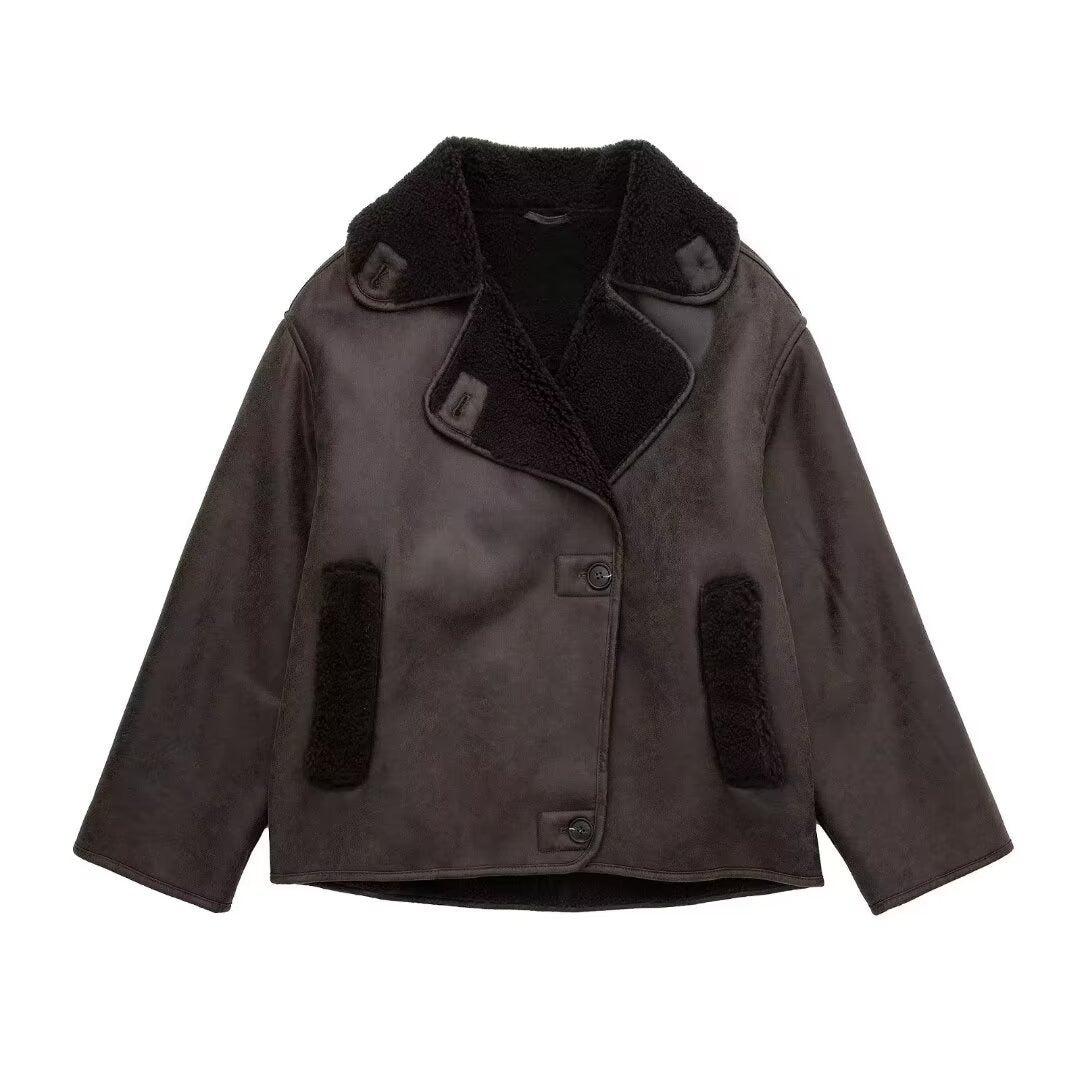 CLOE | Korte Damesjas Met Bonteffect En Schapenvacht Voering – Warm, Vintage & Perfect Voor de Koude Dagen