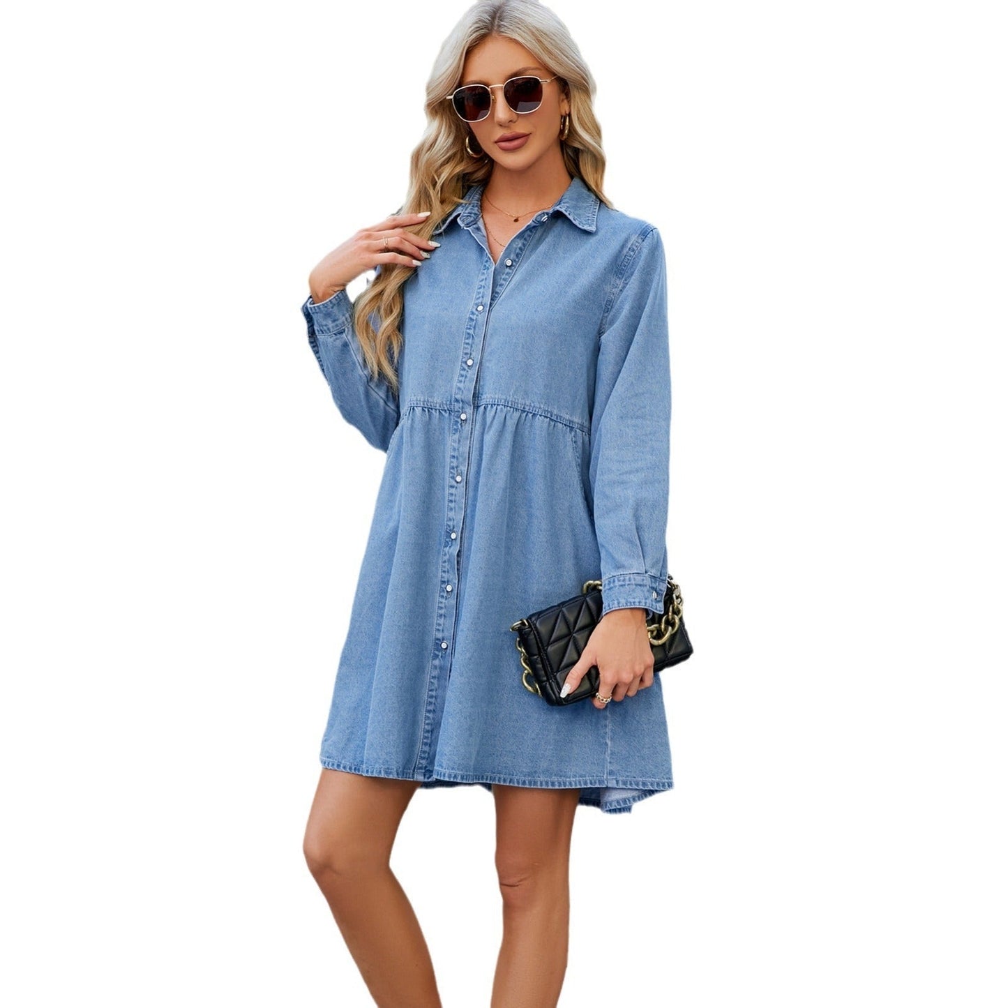 BRIGITTA | Denim Katoenen Overhemdjurk – Tijdloos, Comfortabel & Casual-Chic Voor Elke Dag