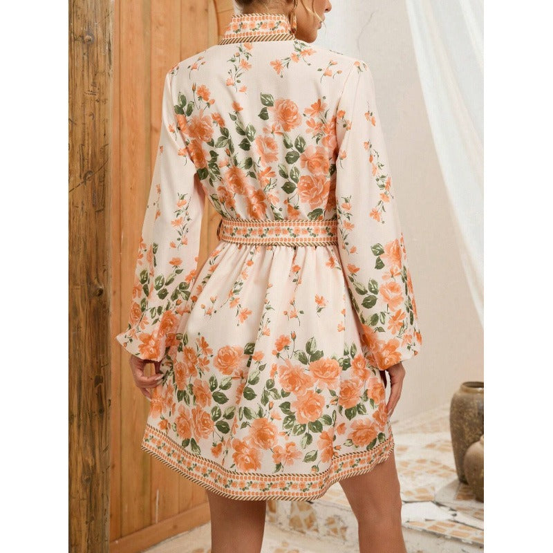 ELVIRE | Bohemian Gebloemde Korte Vrouwenjurk Met Ceintuur – Licht, Elegant & Vrouwelijk