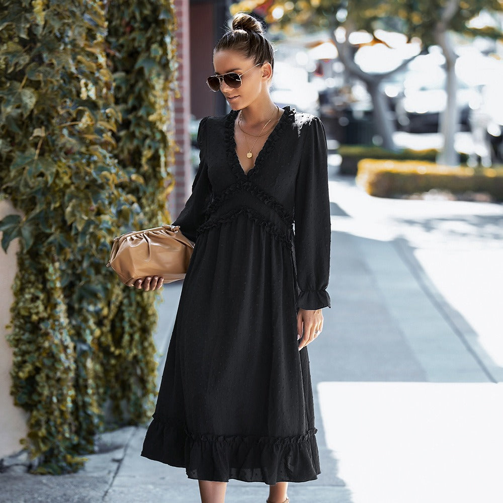 AITANA | Dames Midi-Jurk – Plumeti-Textuur – Pofmouw – Flatterende Snit – Romantische Look