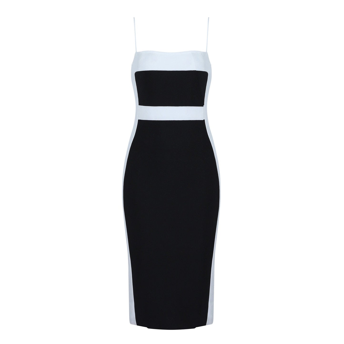 TERESA | Dames Midi-Jurk Met Dunne Bandjes En Tweekleurig Design – Verfijnd, Slank & Perfect Voor Avondelegantie