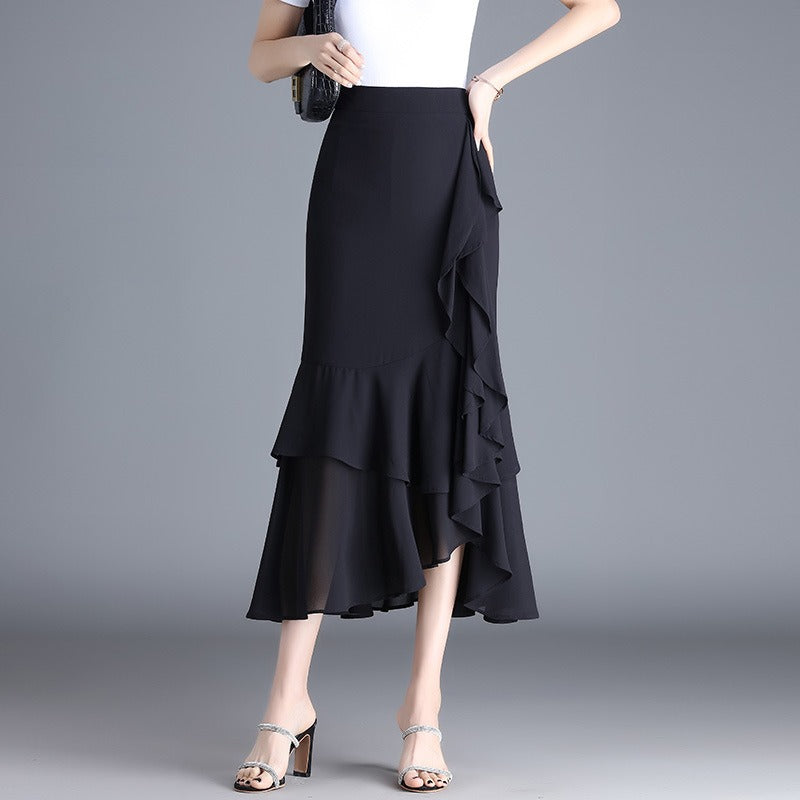 RENATA | Elegante Dames Midirok in Chiffon met Dierenprint en Ruches