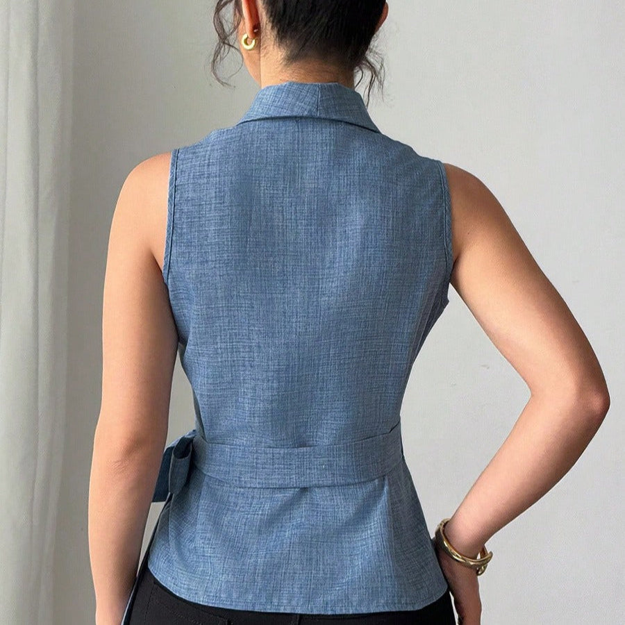 Elvira | Mouwloze Linnen Overhemdblouse – Getailleerd, Elegant & Tijdloos Verfijnd