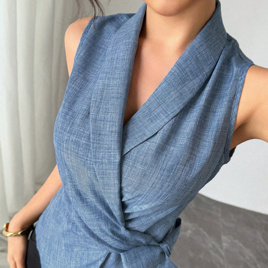 Elvira | Mouwloze Linnen Overhemdblouse – Getailleerd, Elegant & Tijdloos Verfijnd