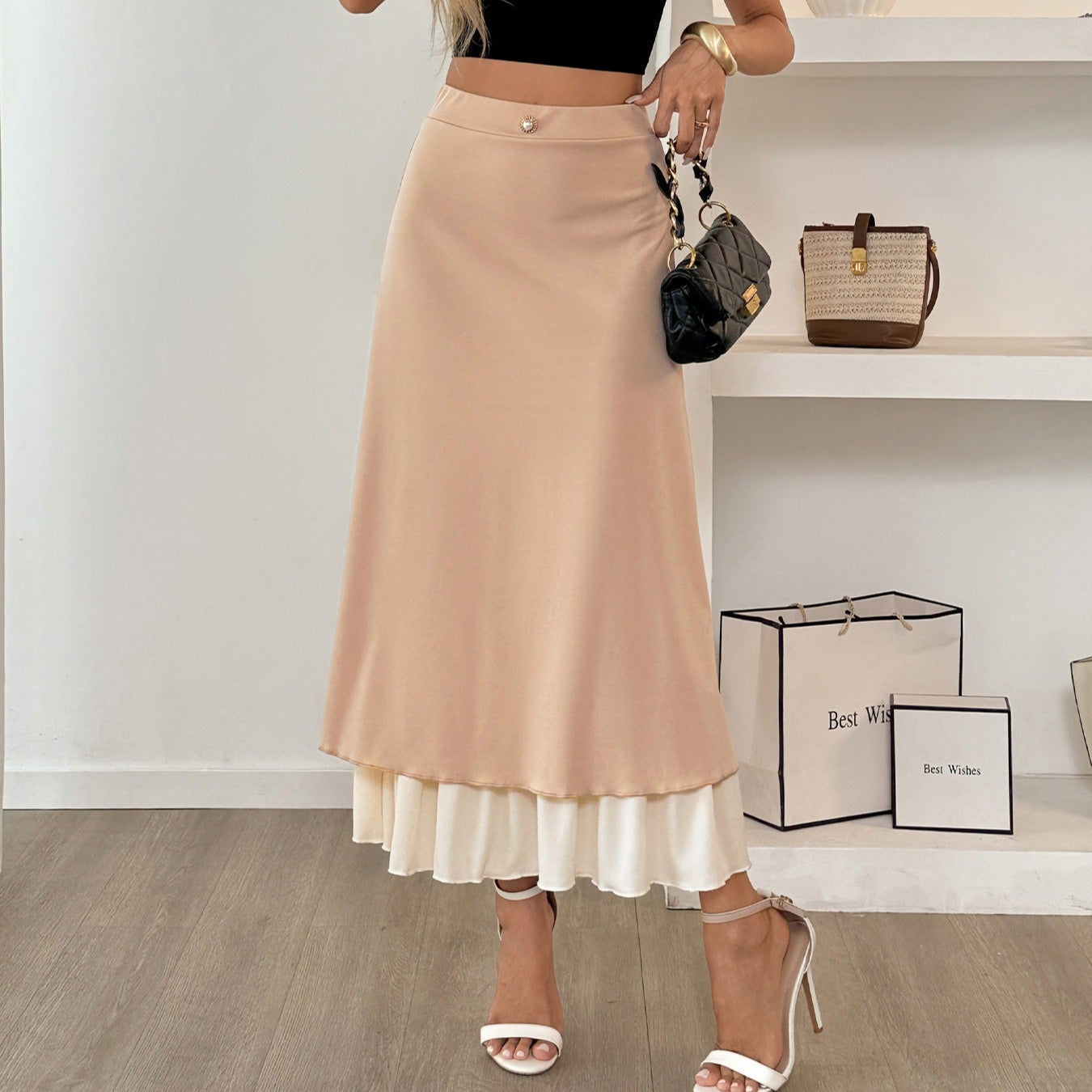 REMI | Lange Vloeiende Satijnrok Met Dubbellaagse Look – Elegant, Vrouwelijk & Perfect Voor Elke Dag