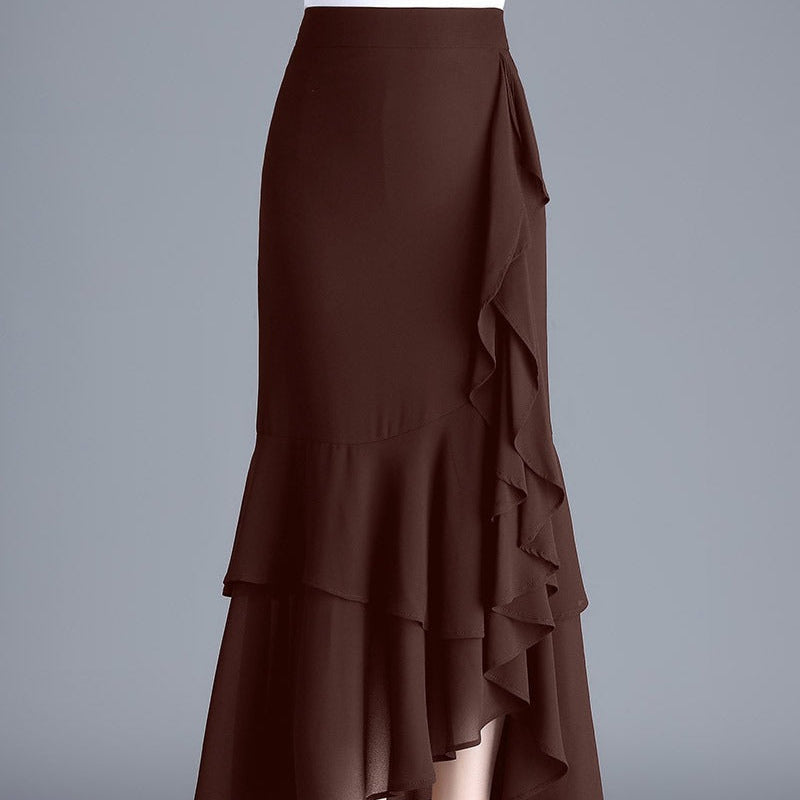 RENATA | Elegante Dames Midirok in Chiffon met Dierenprint en Ruches