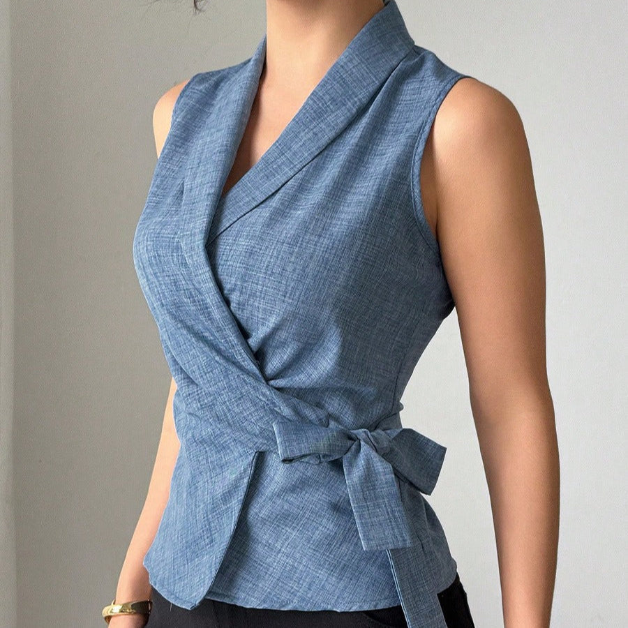 Elvira | Mouwloze Linnen Overhemdblouse – Getailleerd, Elegant & Tijdloos Verfijnd