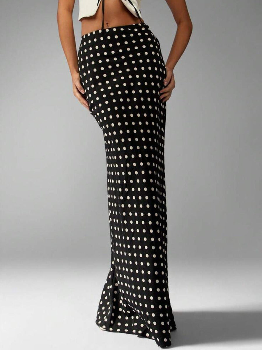 KARLA | Lange Viscose Damesrok met Bolletjesprint – Elegant, Vrouwelijk & Tijdloos