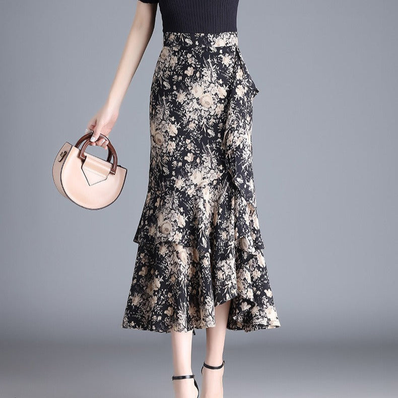 RENATA | Elegante Dames Midirok in Chiffon met Dierenprint en Ruches