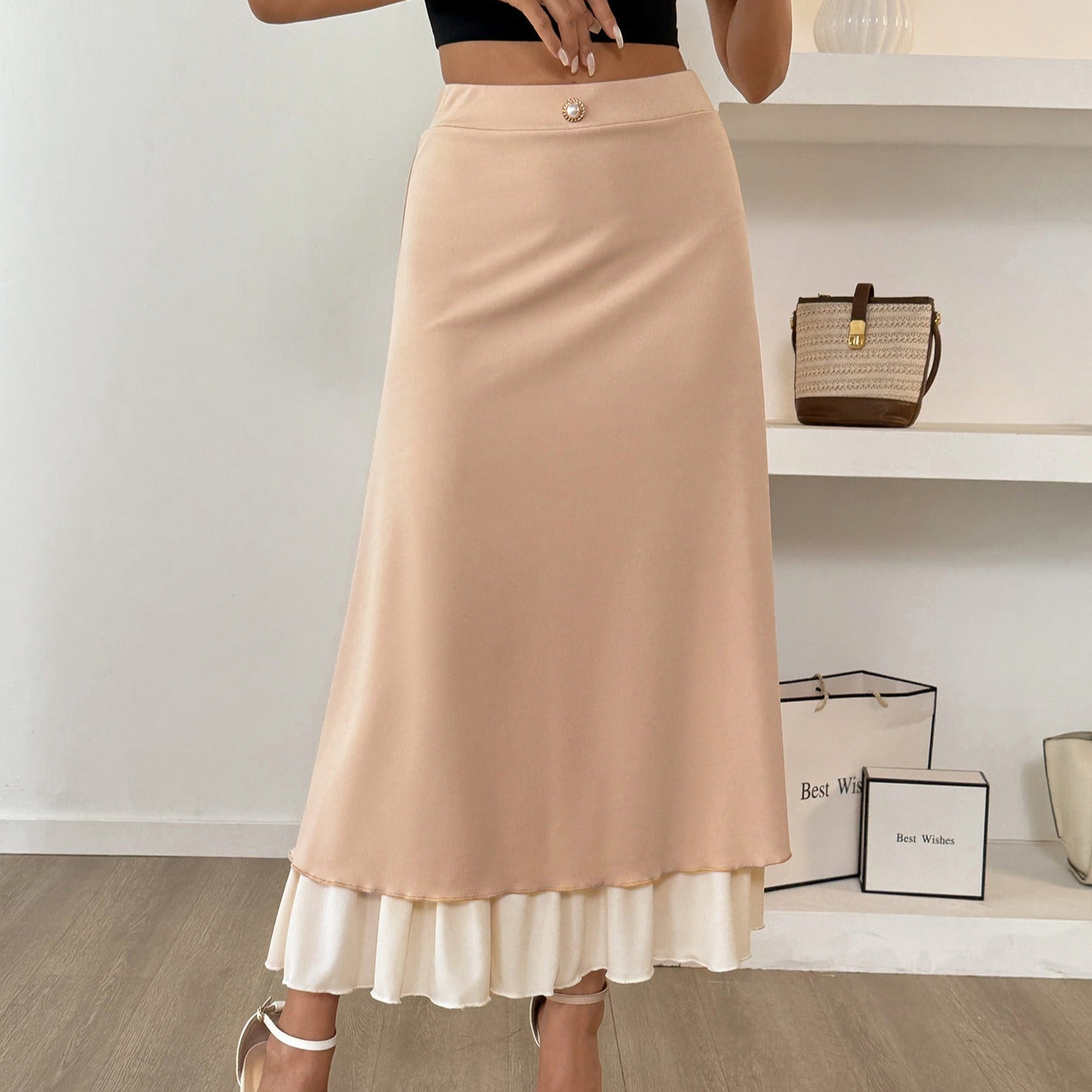 REMI | Lange Vloeiende Satijnrok Met Dubbellaagse Look – Elegant, Vrouwelijk & Perfect Voor Elke Dag