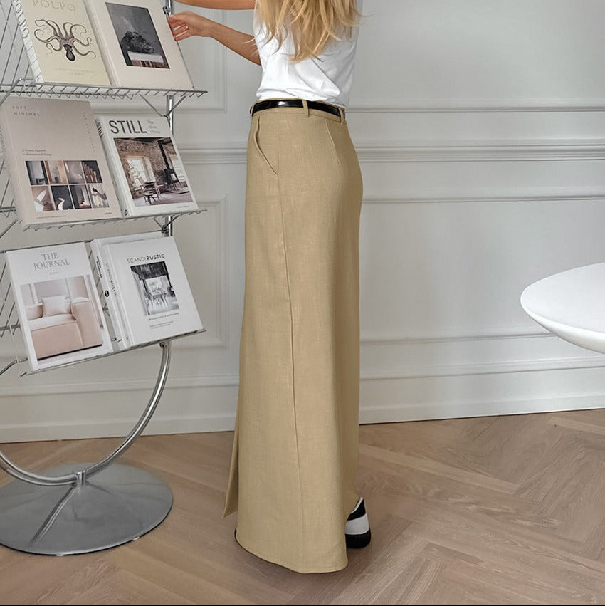 JULIETA | Lange Linnen Dames Rok – Hoog Getailleerd – Split Voor – Minimalistisch & Chic
