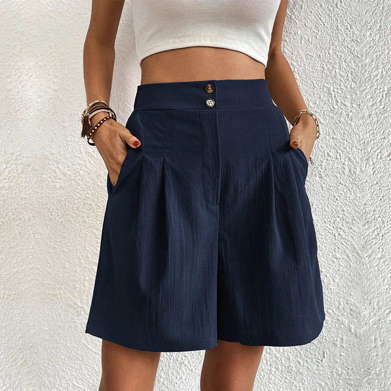 CARO | Dames Zomer Short met Hoge Taille Band met Knopen