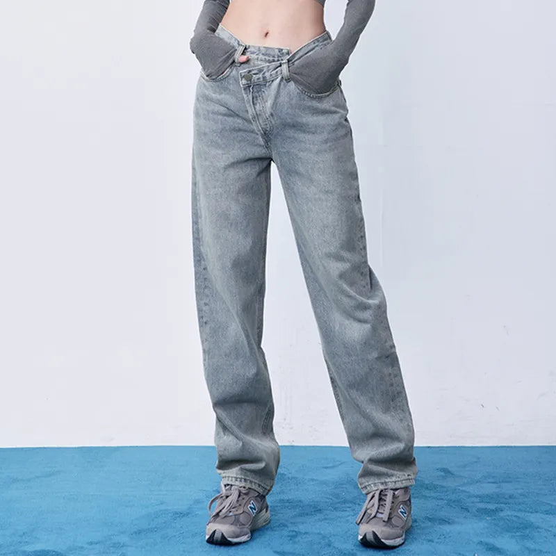 AYLA | Asymmetrische Taille Dames Denim Jeans – Uniek, Comfortabel en Eigentijds