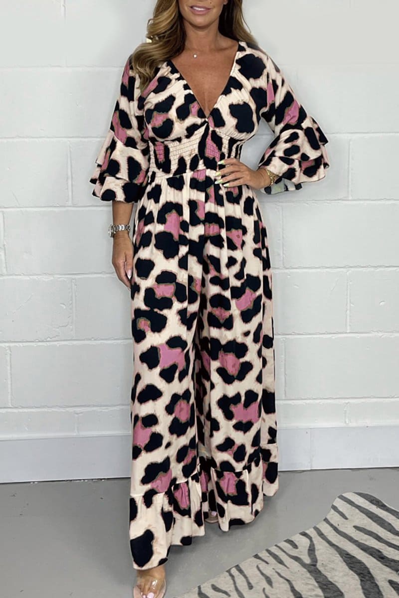 KENZA | Gedurfde Luipaard Print Jumpsuit Voor Dames Met V-Hals - Comfort & Stijl