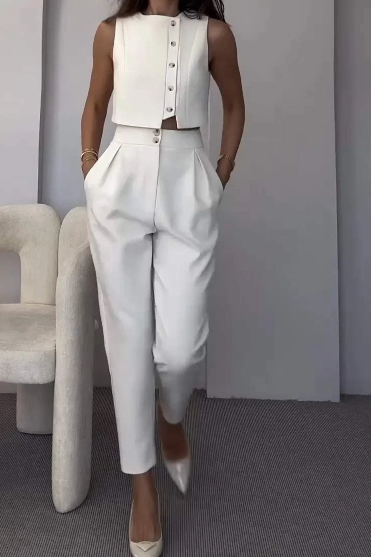 NALANI | Tweedelige Tailleur Dames Set Met Knopen – Chic, Minimalistisch & Perfect Voor Brunch Of City Looks