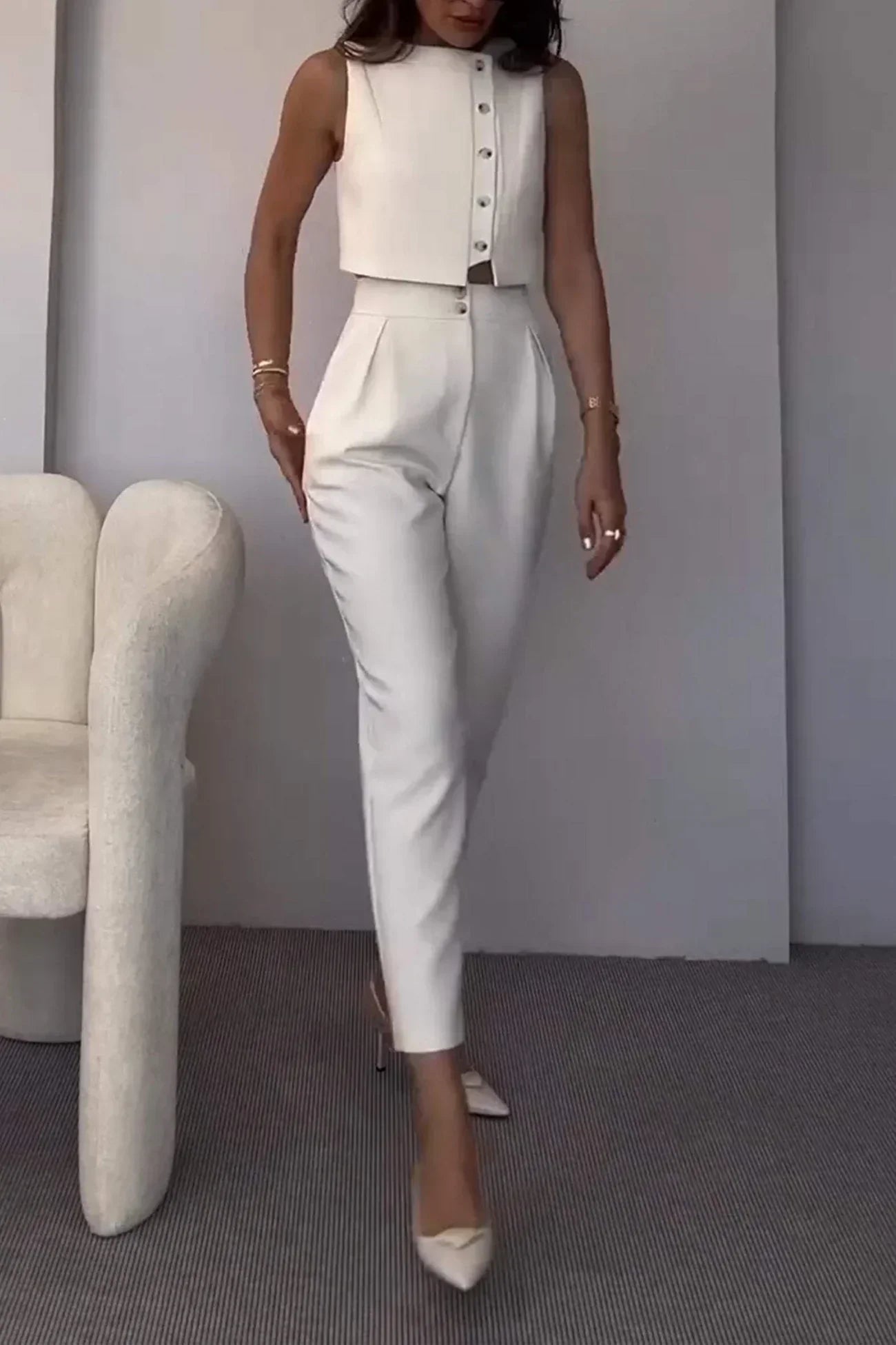 NALANI | Tweedelige Tailleur Dames Set Met Knopen – Chic, Minimalistisch & Perfect Voor Brunch Of City Looks