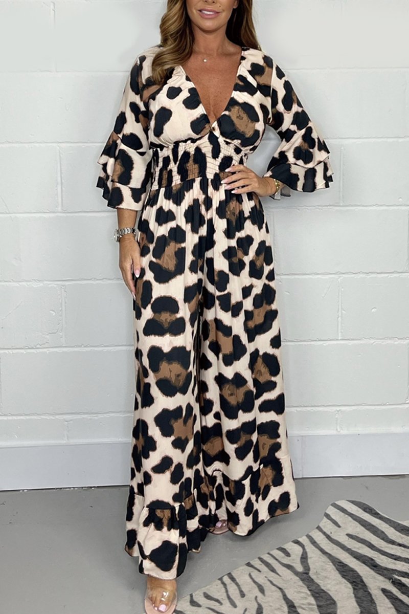 KENZA | Gedurfde Luipaard Print Jumpsuit Voor Dames Met V-Hals - Comfort & Stijl