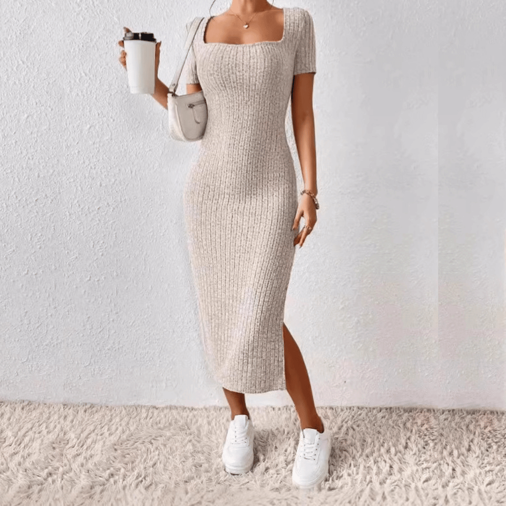 LUNERA | Dun Gebreide Midi Jurk voor Dames - Comfort & Stijl