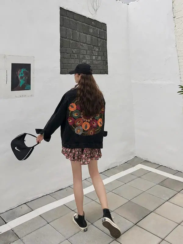 LAYALI | Boho Denim Jasje Voor dames - Boduurwerk op de Rug