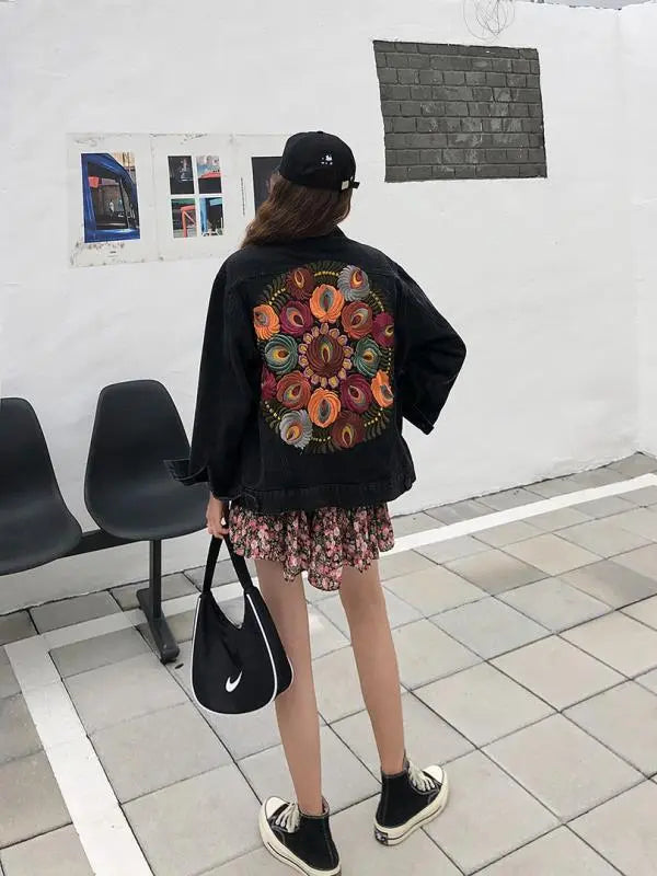 LAYALI | Boho Denim Jasje Voor dames - Boduurwerk op de Rug