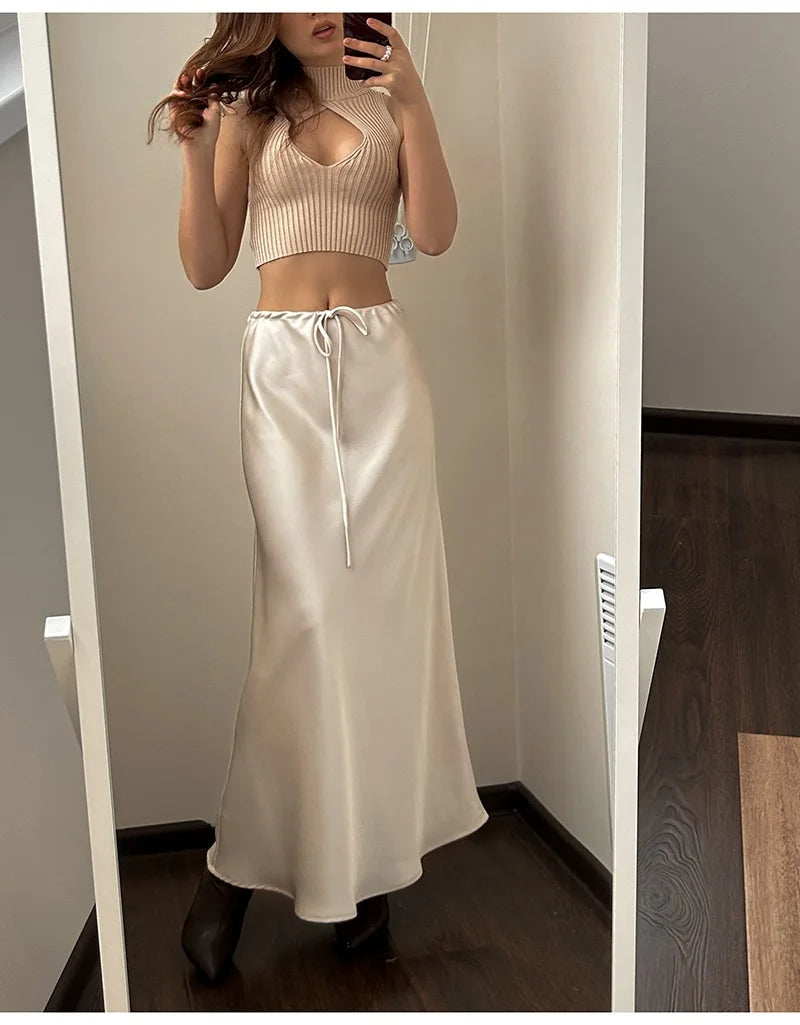 CHERISSE | Luxe Satijnen Dames Rok Met Verstelbare Taille - Zacht, Elegant & Makkelijk te Combineren