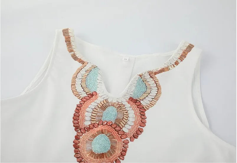 NOURA | MIDI Linnen Jurk Met Borduursels Voor Dames