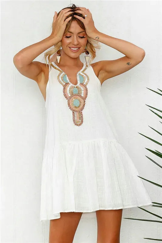 NOURA | MIDI Linnen Jurk Met Borduursels Voor Dames