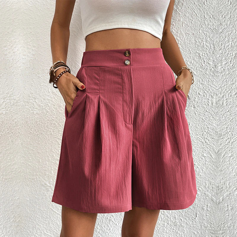CARO | Dames Zomer Short met Hoge Taille Band met Knopen