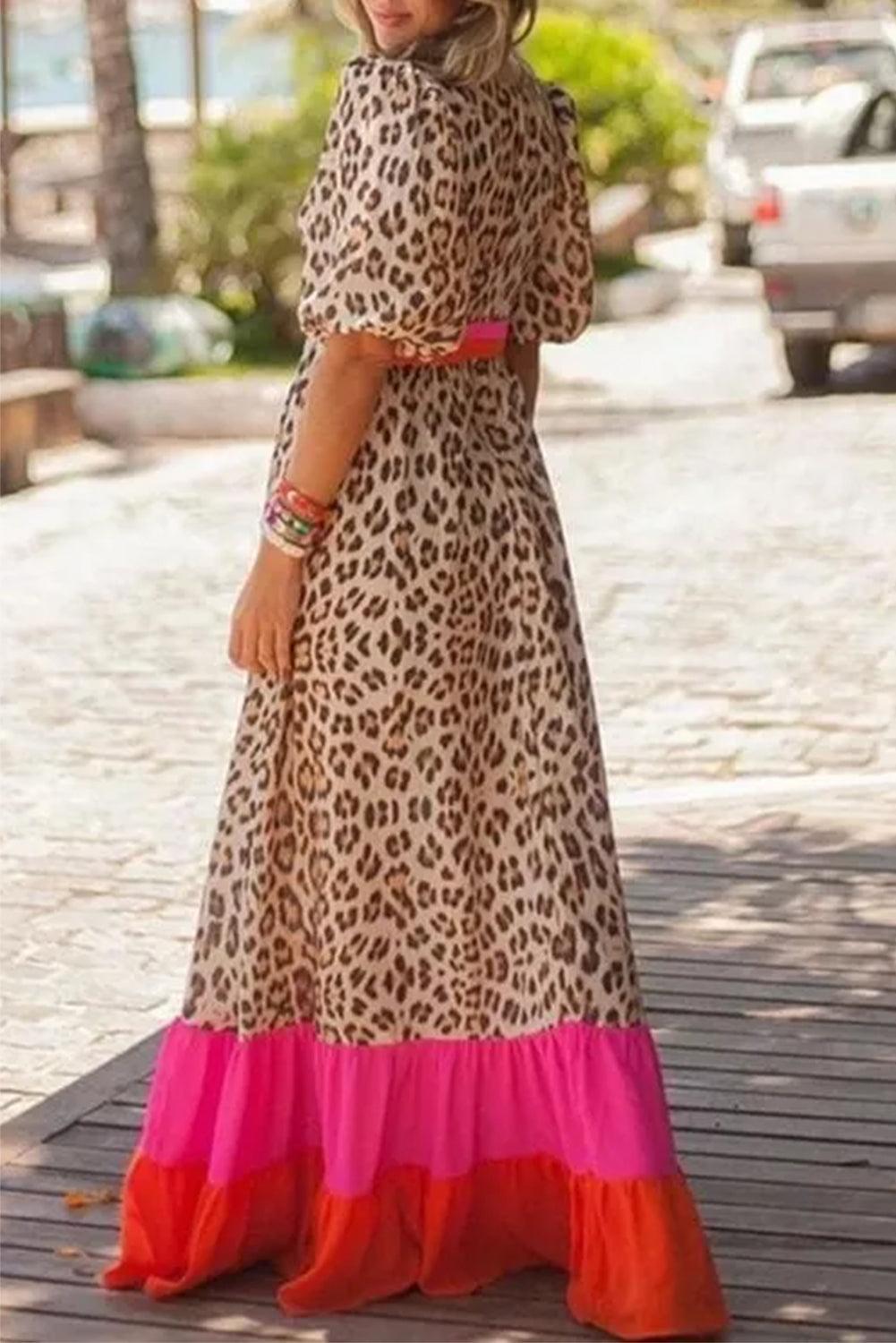ZAYA | Dames Maxi Jurk Met Luipaard Print & Zomer Kleuren