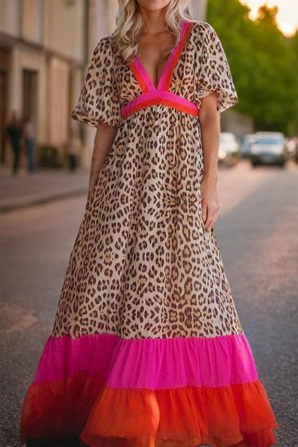 ZAYA | Dames Maxi Jurk Met Luipaard Print & Zomer Kleuren