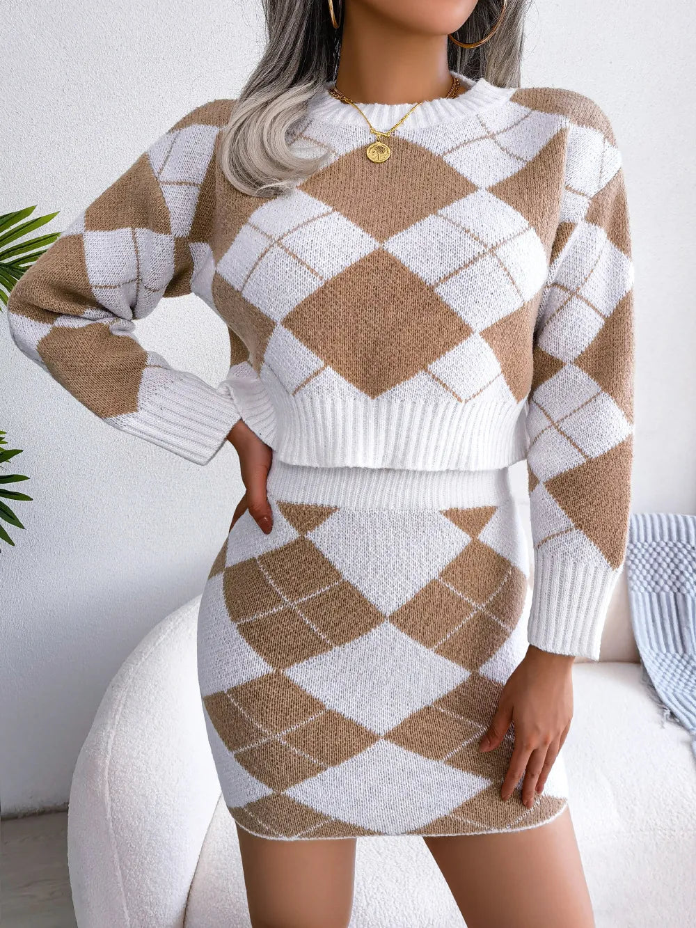 LIDIA | Pastel Kleurige Rok-Set Voor Dames Met Ruit Patroon - Stijlvol & Elegant