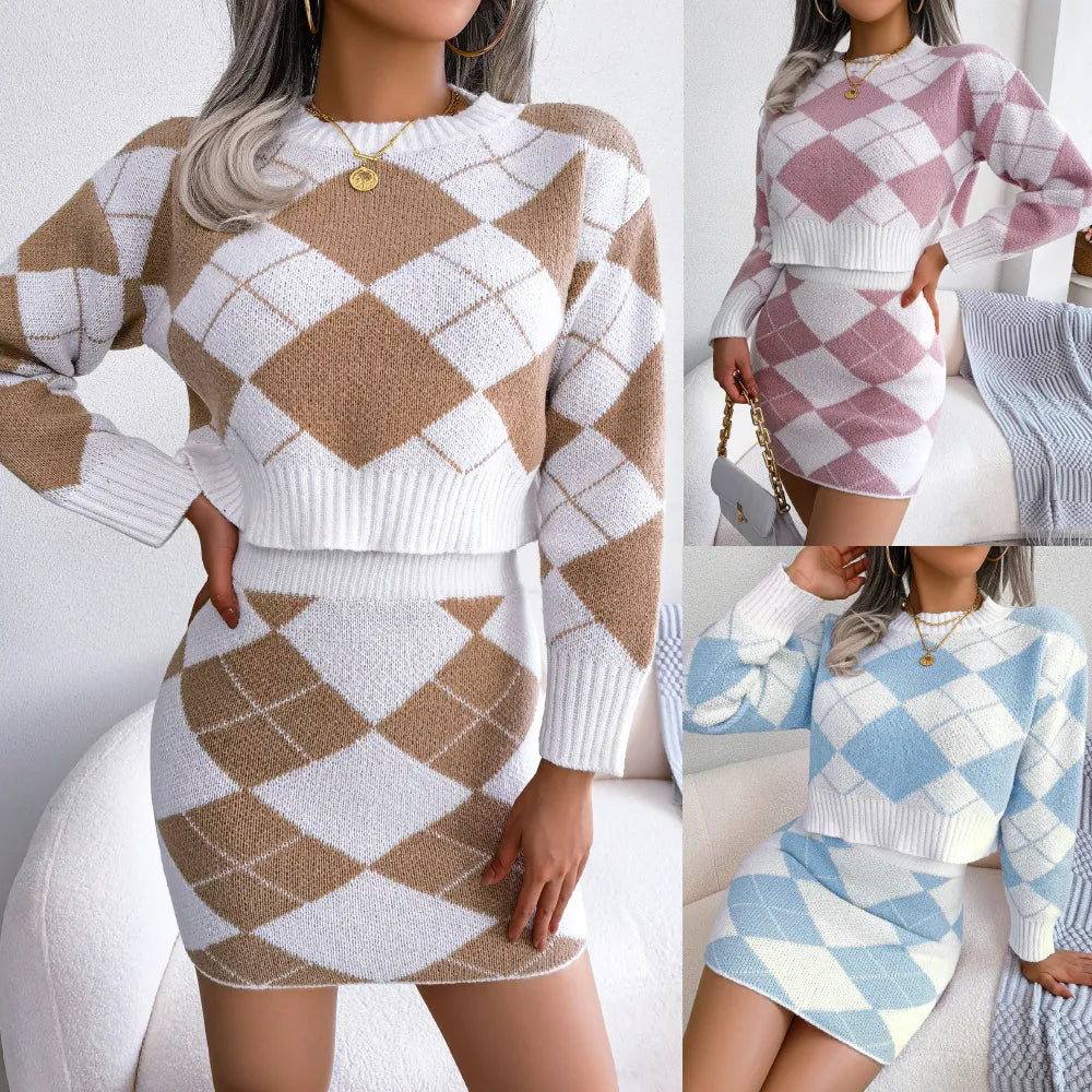 LIDIA | Pastel Kleurige Rok-Set Voor Dames Met Ruit Patroon - Stijlvol & Elegant