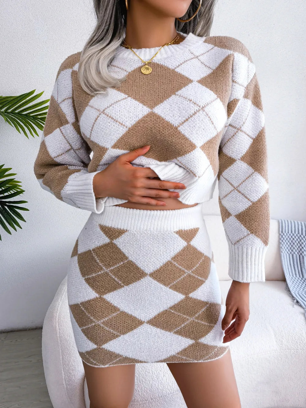 LIDIA | Pastel Kleurige Rok-Set Voor Dames Met Ruit Patroon - Stijlvol & Elegant