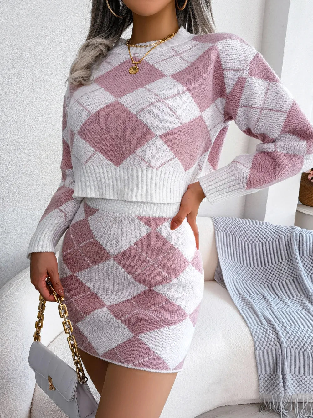 LIDIA | Pastel Kleurige Rok-Set Voor Dames Met Ruit Patroon - Stijlvol & Elegant