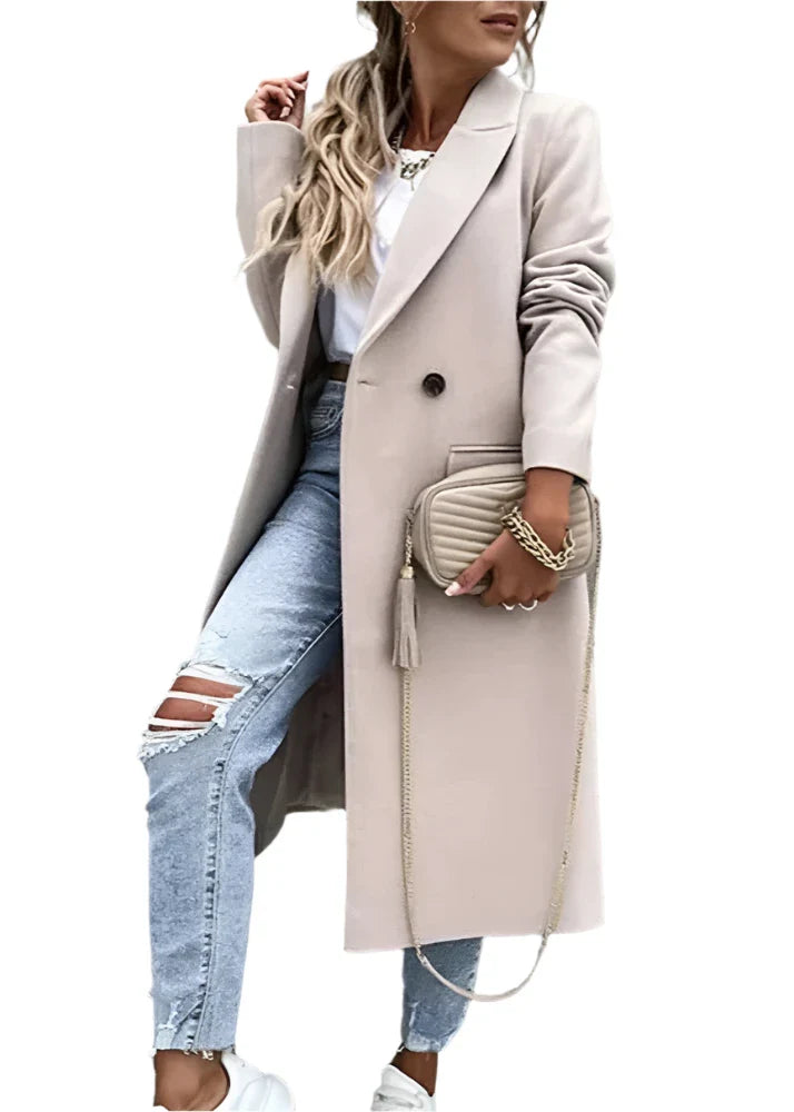 Elegante Wollen Winterjas Voor Dames – Lang Model Met Klassieke Pasvorm