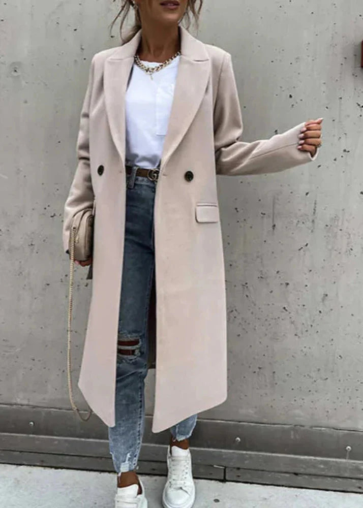 Elegante Wollen Winterjas Voor Dames – Lang Model Met Klassieke Pasvorm
