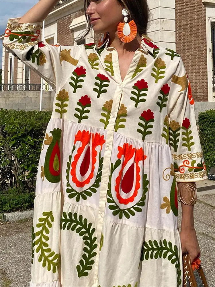 VIRELLA | Maxi Zomerjurk met Kleurrijke Bloemenprint - Zomers en Uniek
