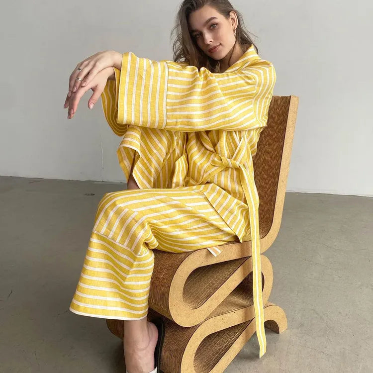 VESNA | Gestreepte Zomer Kimono Set Voor Dames - Flatterend & Tijdloos
