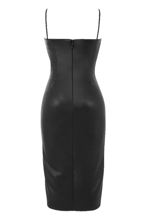 ANASTASIA | Zwarte Figuurvormende Leren Jurk Voor Dames