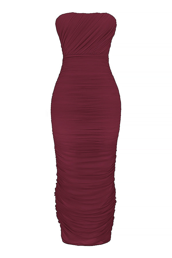 JORA | Elegante Bordeaux Avondjurk Voor Dames - Geplooid, Stijlvol & Flatterend