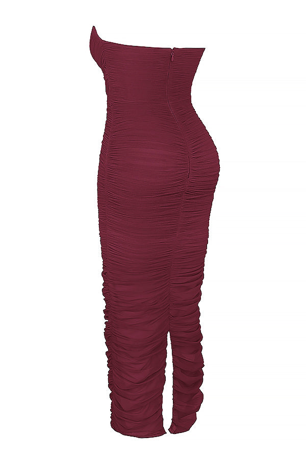 JORA | Elegante Bordeaux Avondjurk Voor Dames - Geplooid, Stijlvol & Flatterend